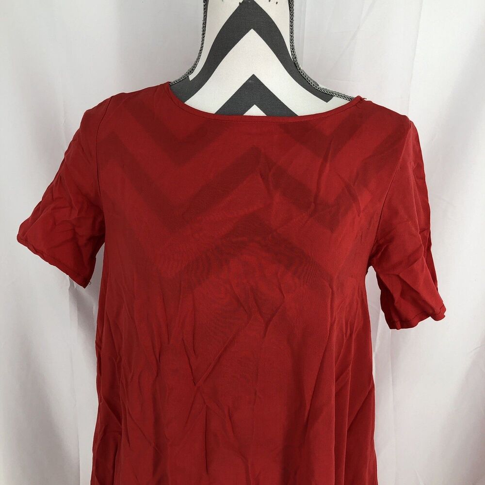 BALUOKE Red Short Sleeve Silky A Line Knee Length Dress Medium